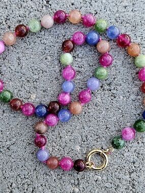 Colorful Multi-Gem Beaded Necklace in Pink, Blue, Green
